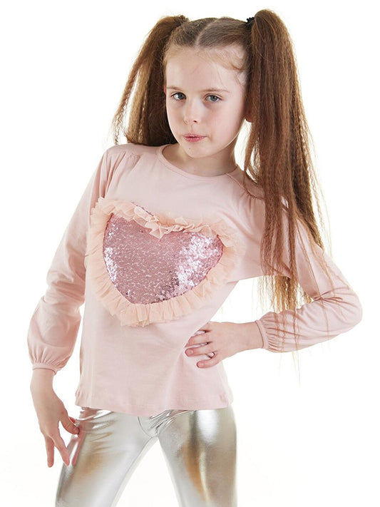 Heart Sequined Tutu Long Sleeve T-Shirt