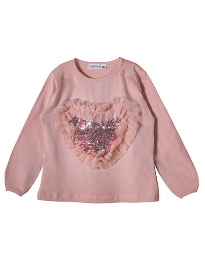 Heart Sequined Tutu Long Sleeve T-Shirt