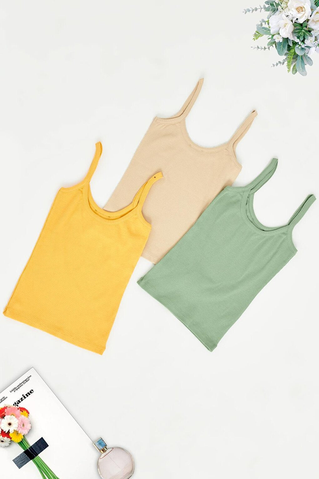 3-pack Ribbed Colored Stone Mustard Green Undershirt