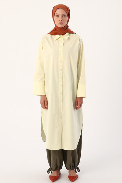 Light Yellow 100% Cotton Slit Long Shirt Tunic