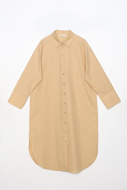 Dirty Yellow 100% Cotton Slit Long Shirt Tunic