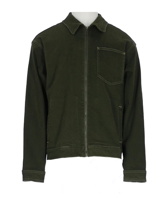 Khaki Regular Fit Zippered Jean Jacket