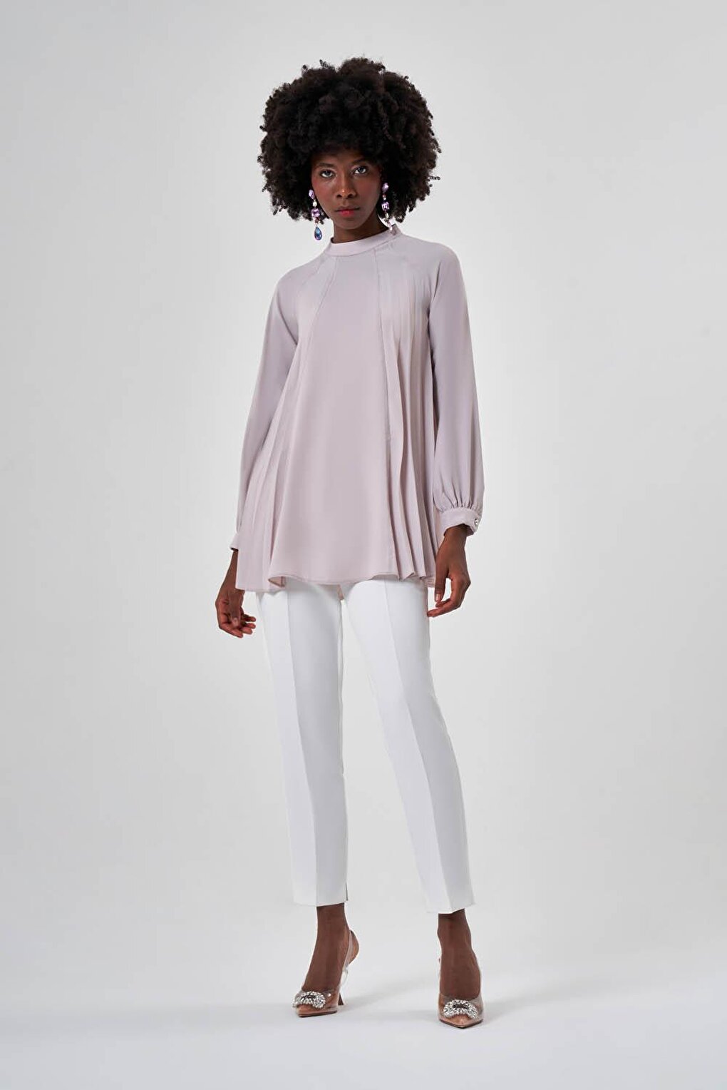 Pleated Piece Beige Tunic