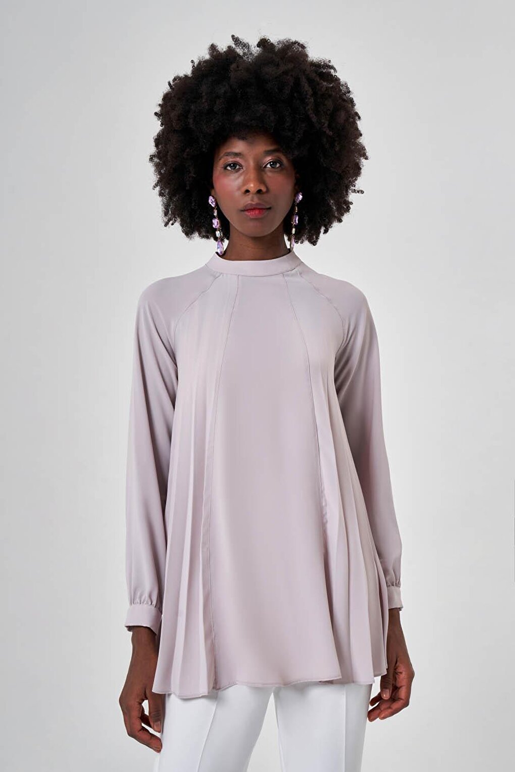 Pleated Piece Beige Tunic