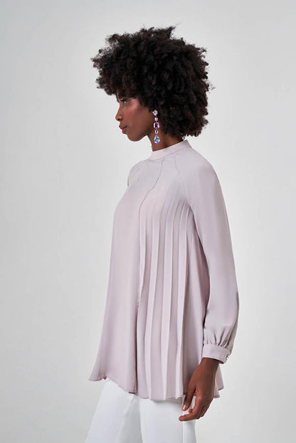 Pleated Piece Beige Tunic