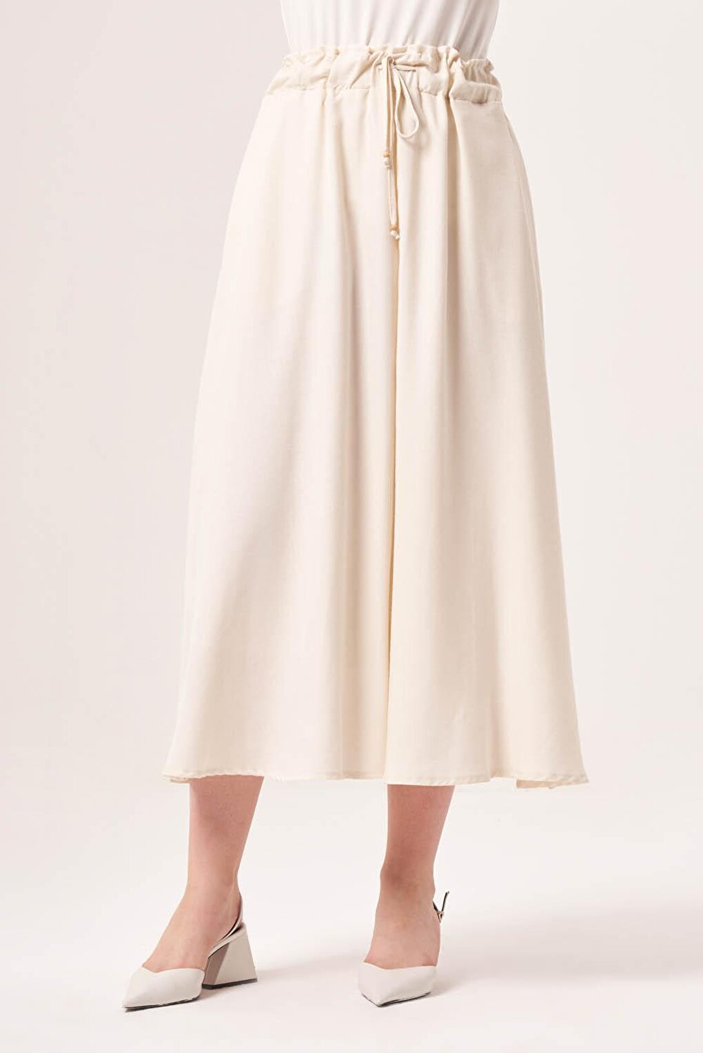 Linen Textured Casual Beige Skirt