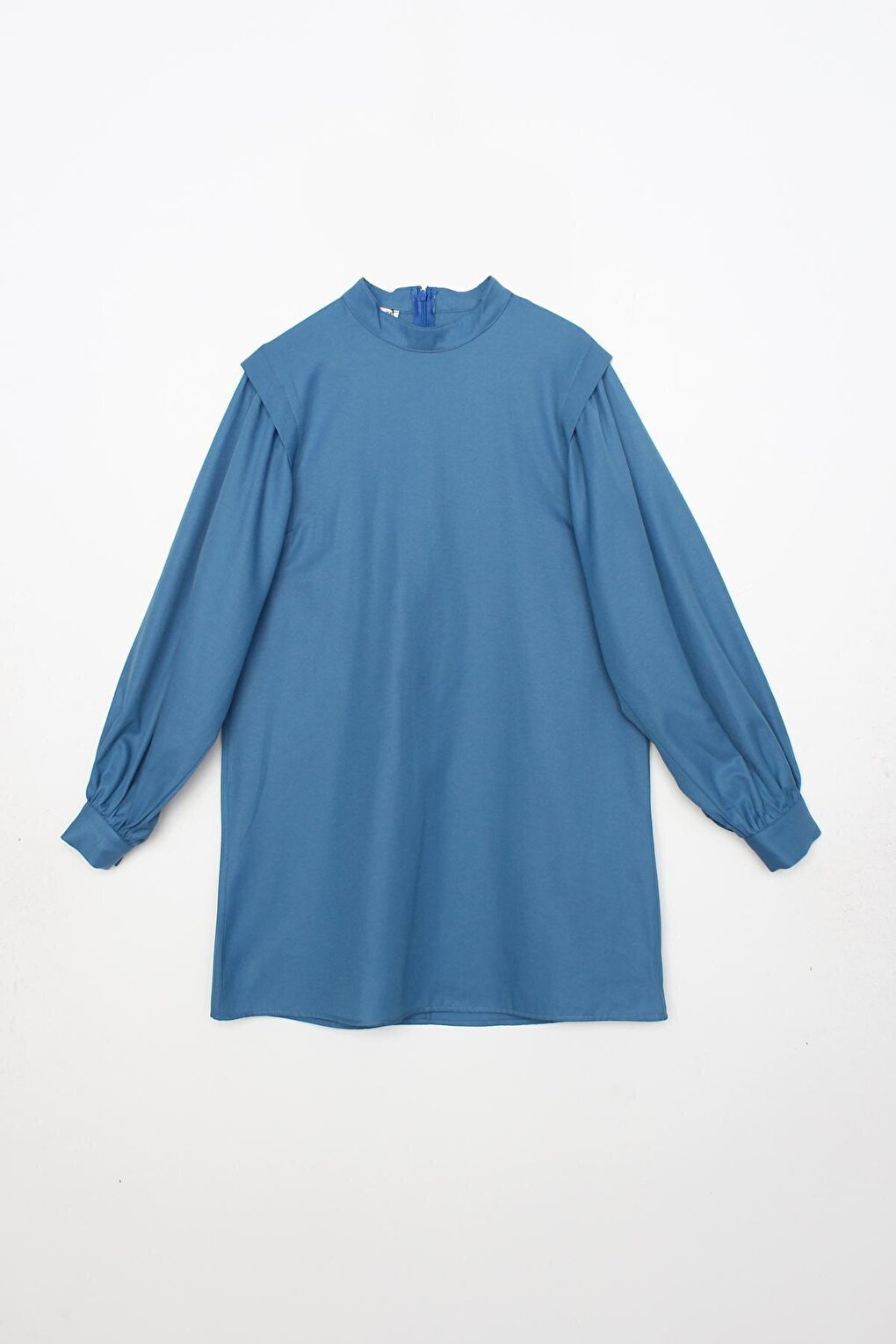 Dark Blue Shoulder Pleat Detailed Balloon Sleeve Tunic