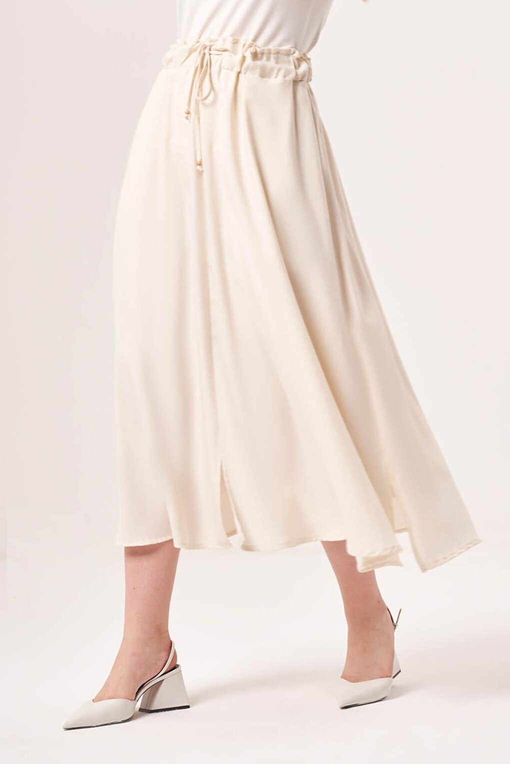 Linen Textured Casual Beige Skirt