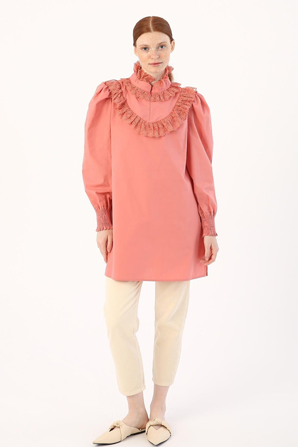 Rose 100% Cotton Collar Lace Sleeves Gipeli Tunic