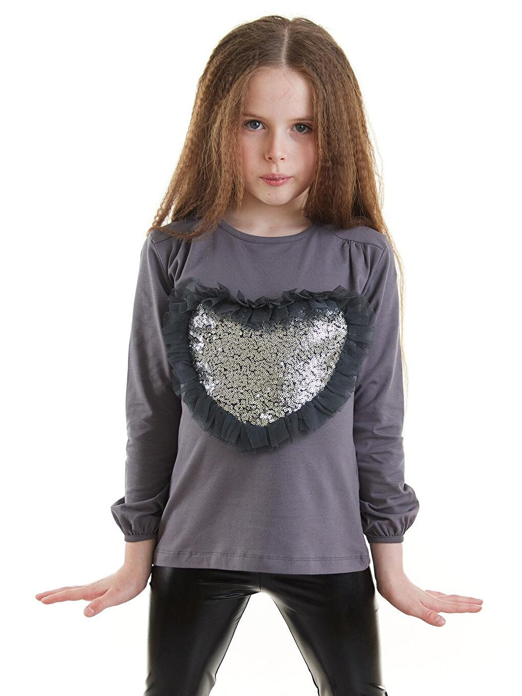 Heart Sequined Tutu Long Sleeve T-Shirt