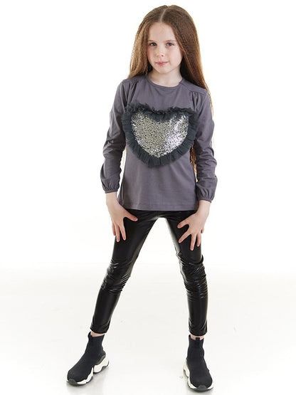 Heart Sequined Tutu Long Sleeve T-Shirt