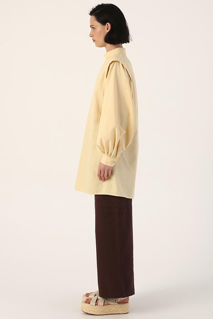 Light Yellow Shoulder Pleat Detailed Balloon Sleeve Tunic