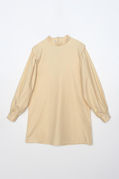 Light Yellow Shoulder Pleat Detailed Balloon Sleeve Tunic