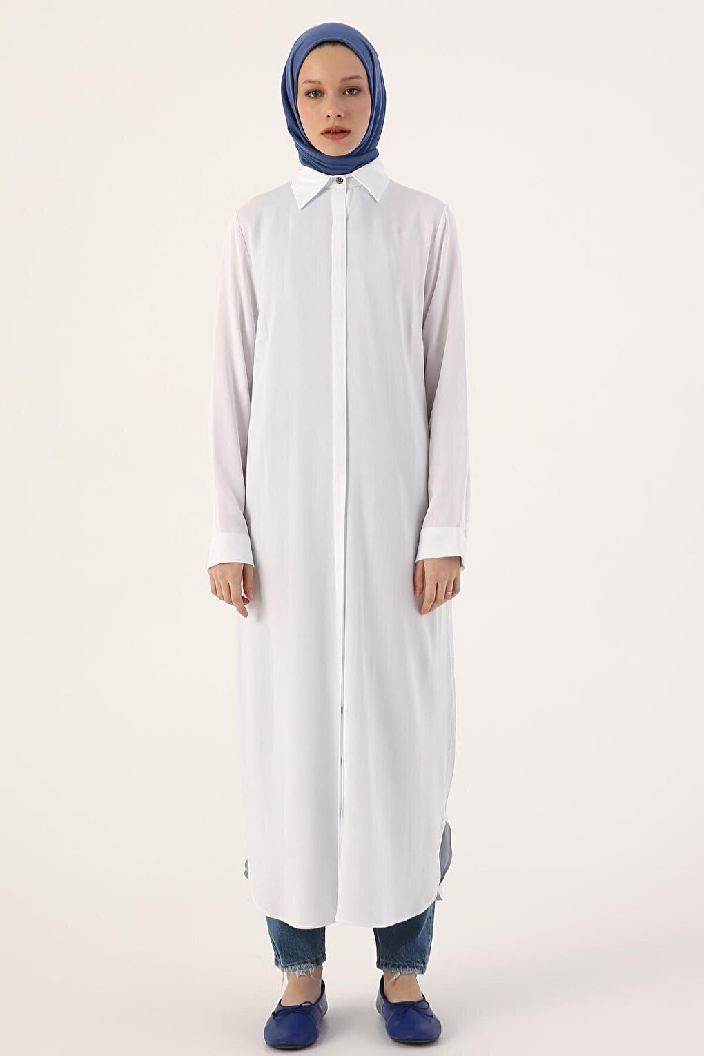 White Hidden Placket Shirt Tunic