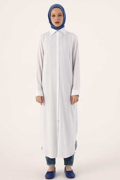 White Hidden Placket Shirt Tunic