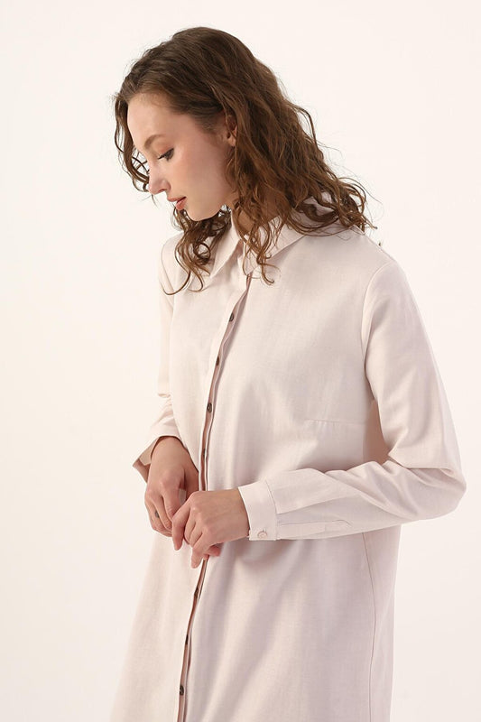 Light Pink Basic Hidden Placket Long Shirt