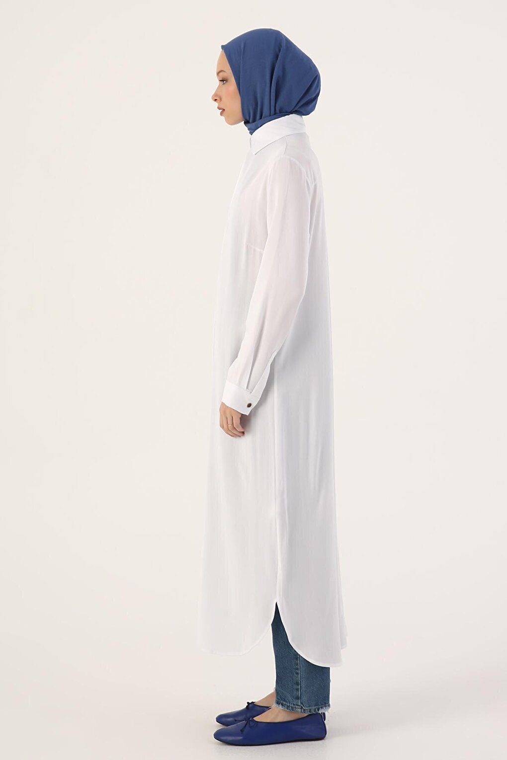 White Hidden Placket Shirt Tunic