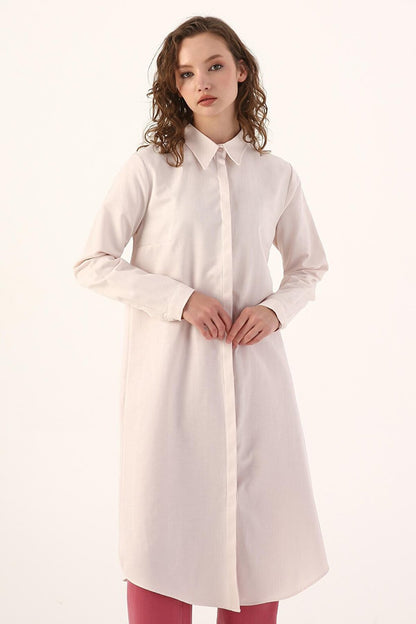 Light Pink Basic Hidden Placket Long Shirt