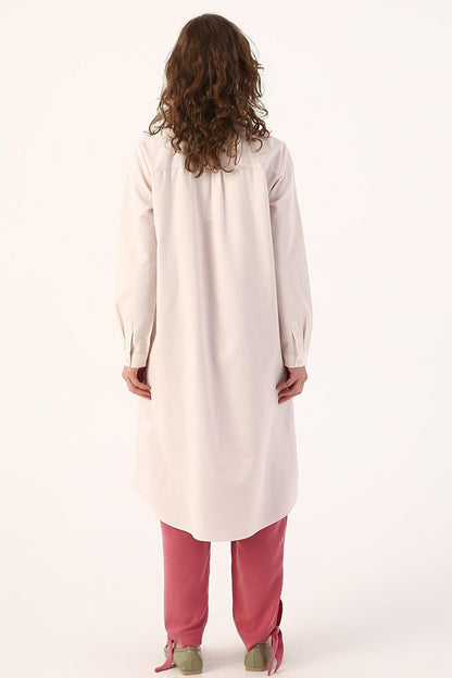 Light Pink Basic Hidden Placket Long Shirt