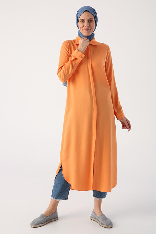 Orange Hidden Placket Shirt Tunic