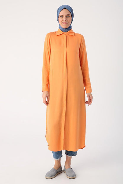 Orange Hidden Placket Shirt Tunic