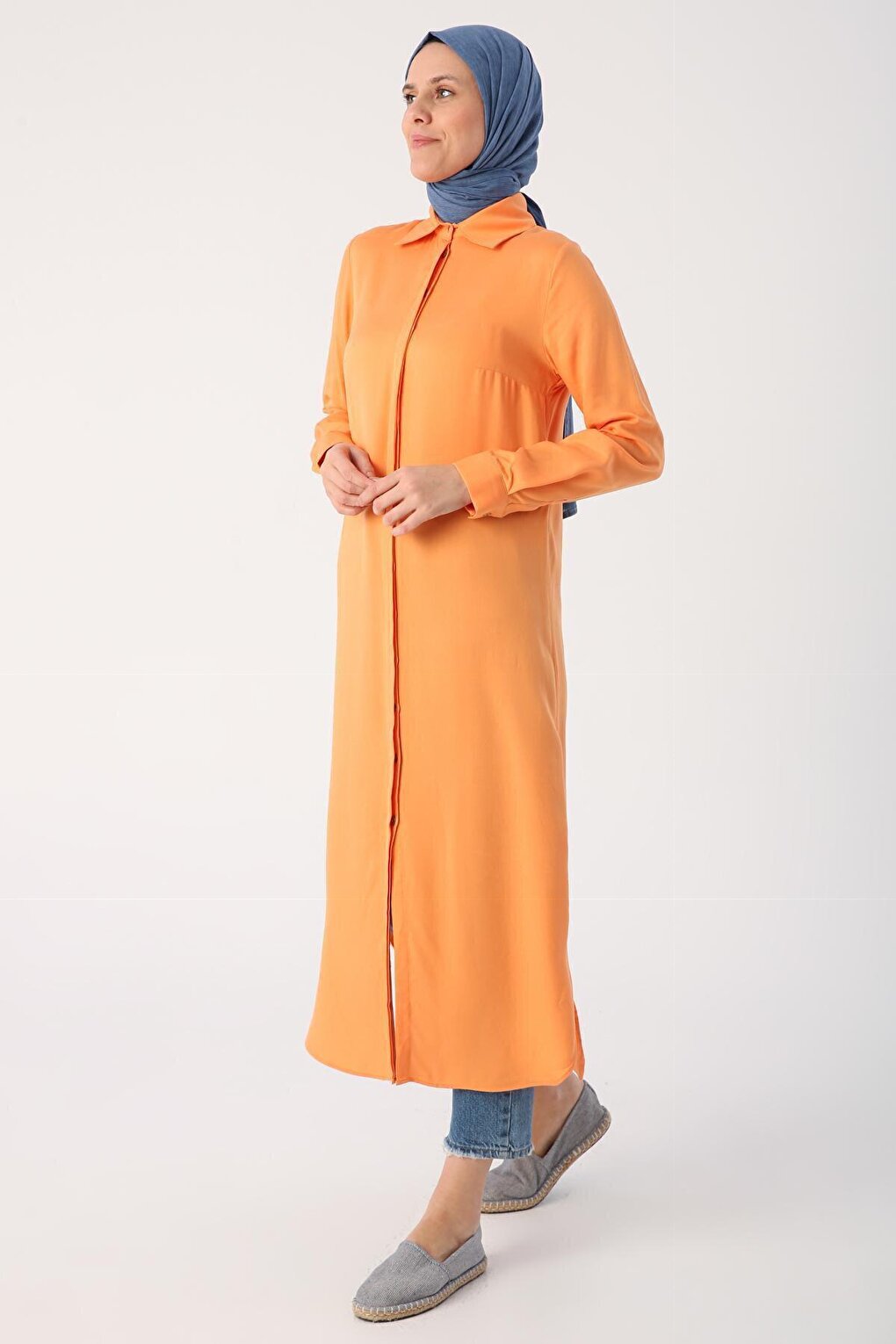 Orange Hidden Placket Shirt Tunic