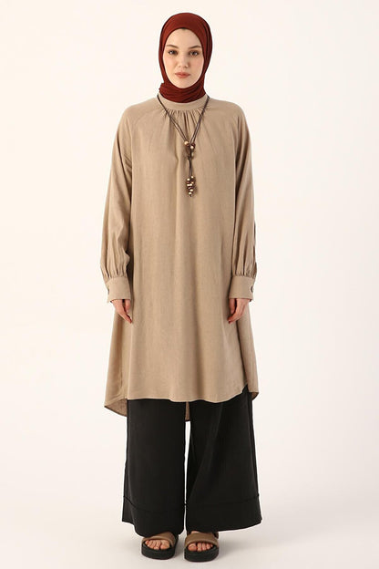 Mink Judge Collar Viscose Linen Shirt with Necklace