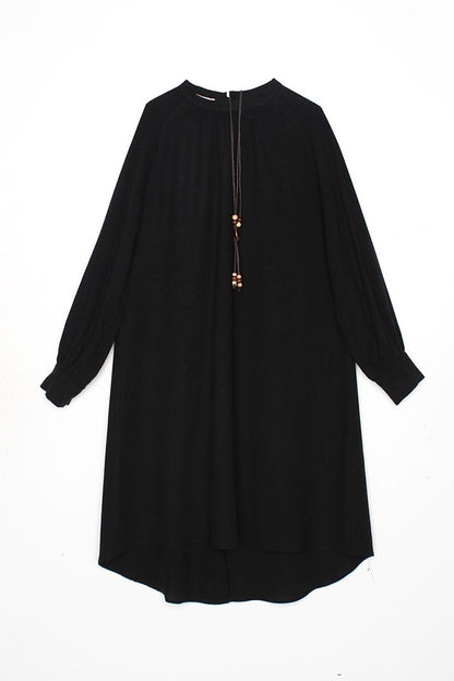 Black Collar Viscose Linen Shirt with Necklace