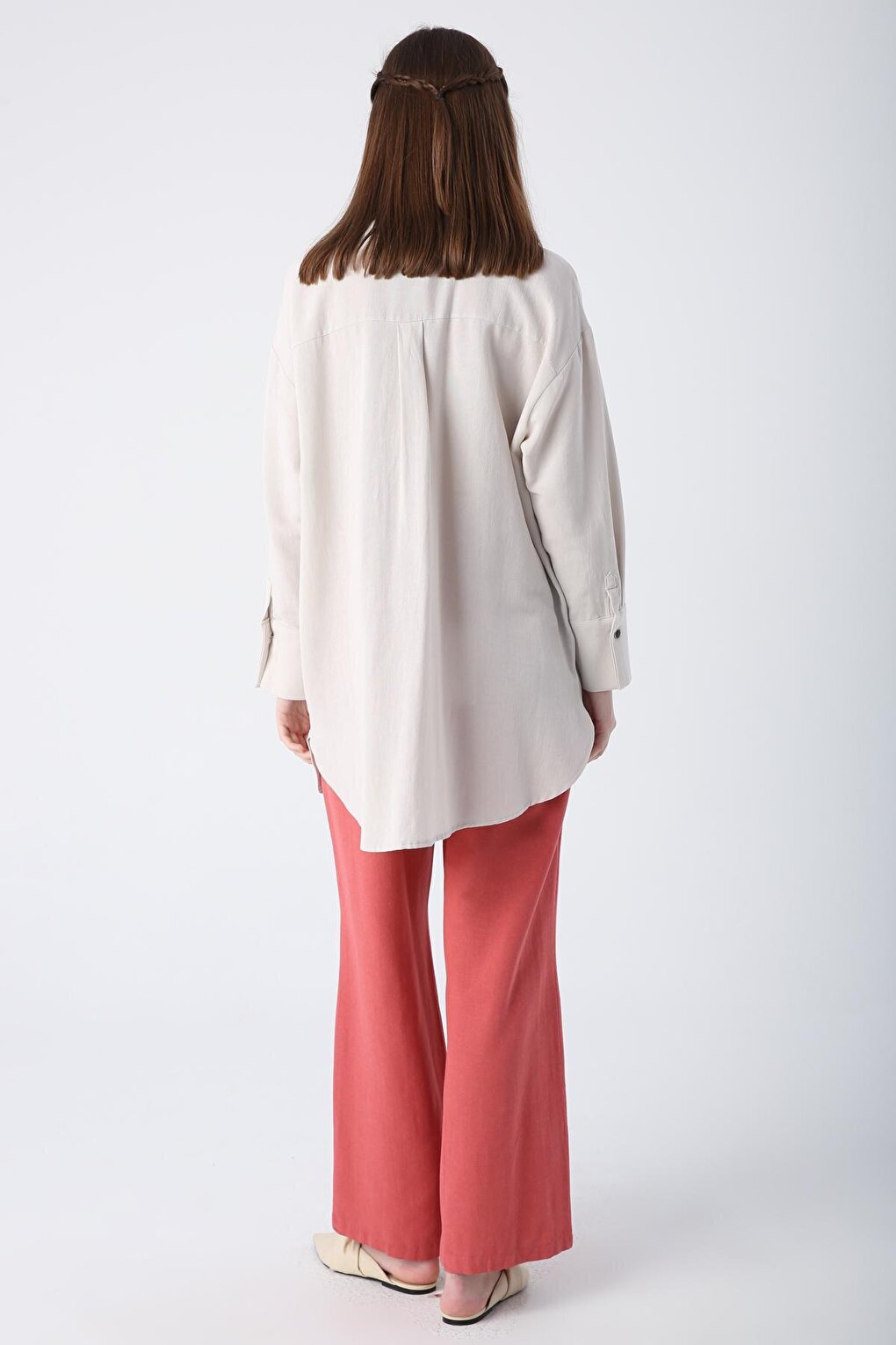 Stone Hidden Placket Viscose Linen Shirt Tunic