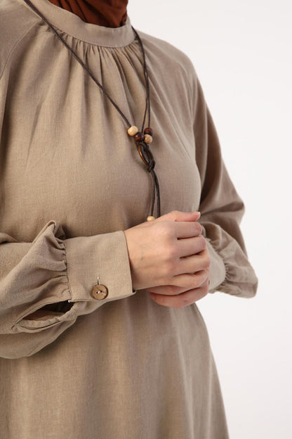 Mink Judge Collar Viscose Linen Shirt with Necklace