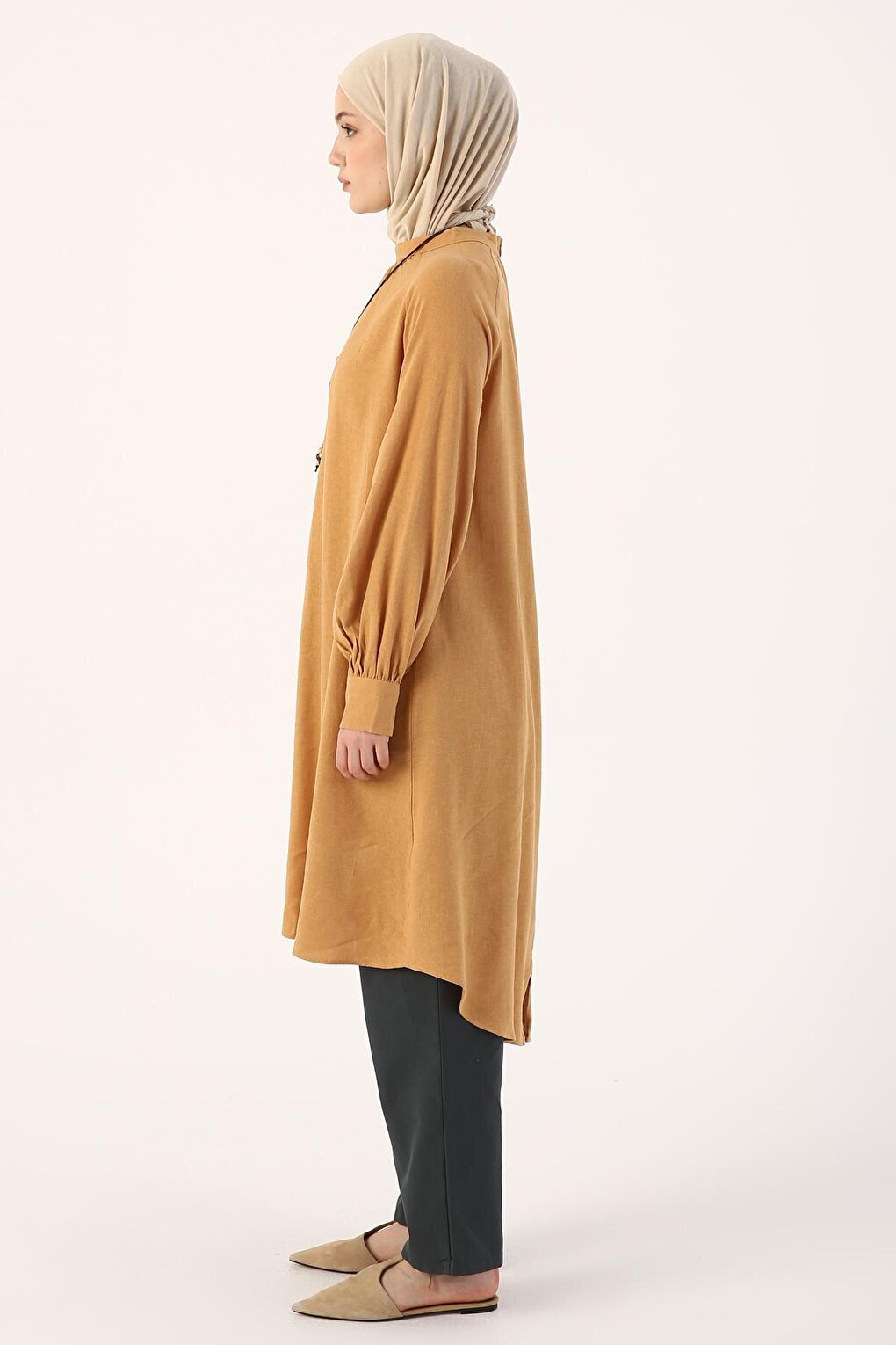 Yellow Collar Necklace Viscose Linen Shirt