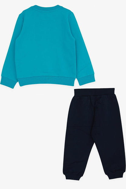 Baby Boy Tracksuit Set Turquoise with Tiny Dinosaur Embroidery (1-1.5 Years)