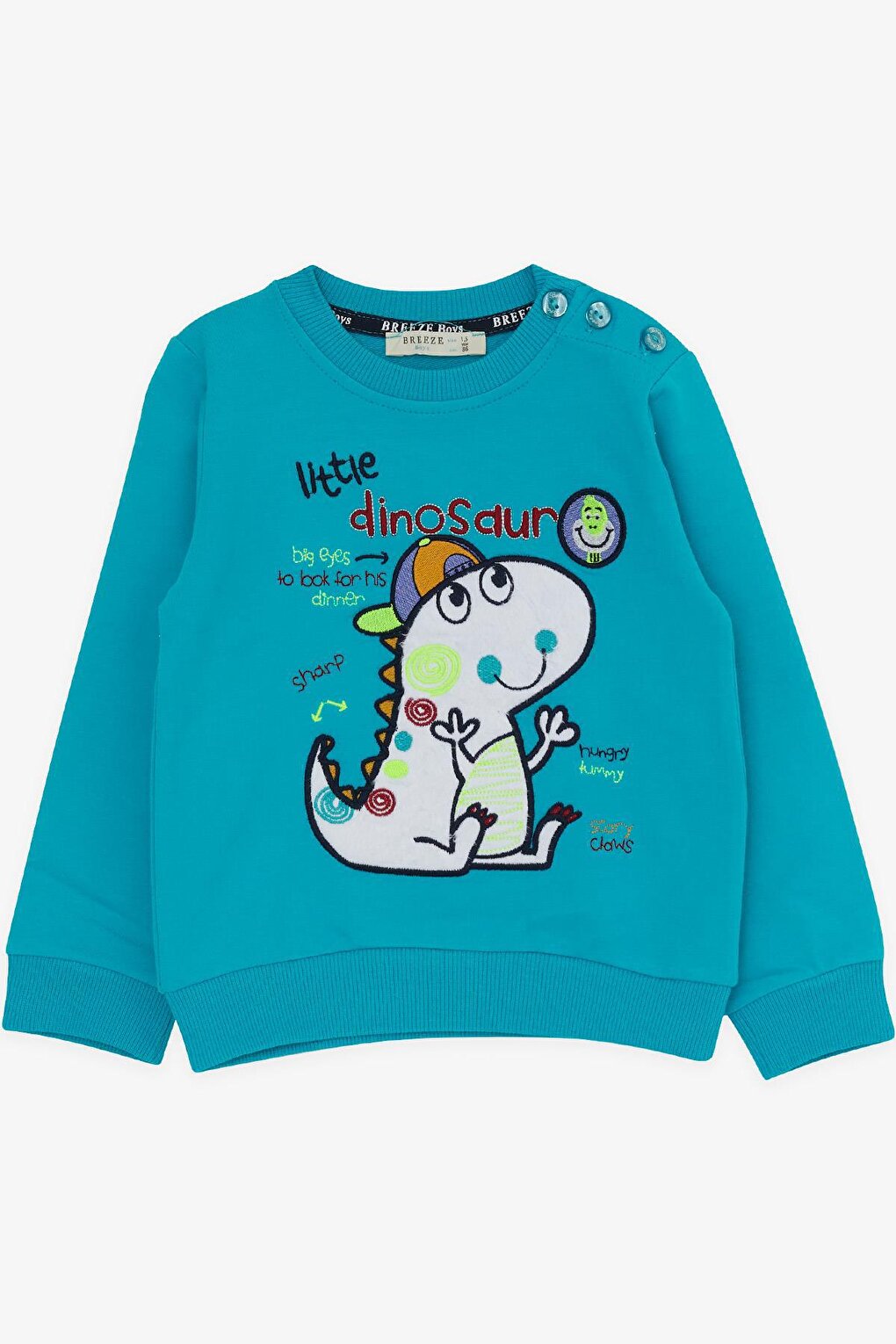 Baby Boy Tracksuit Set Turquoise with Tiny Dinosaur Embroidery (1-1.5 Years)