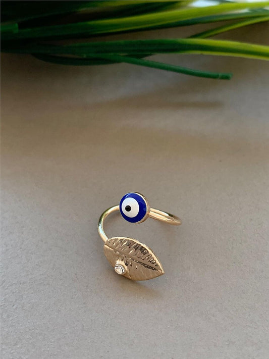 Leaf Evil Eye Ring Adjustable