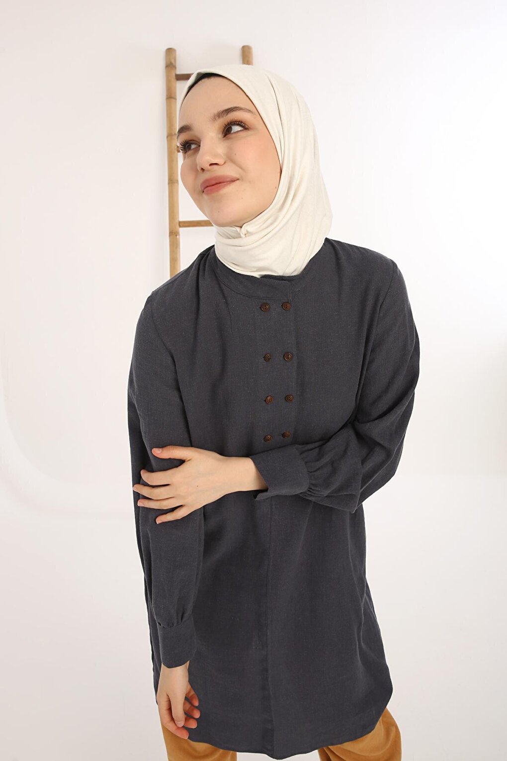 Indigo Collar Double Buttoned Linen Tunic