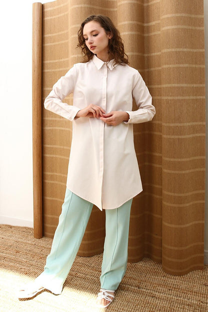 Light Pink Basic Hidden Placket Shirt Tunic