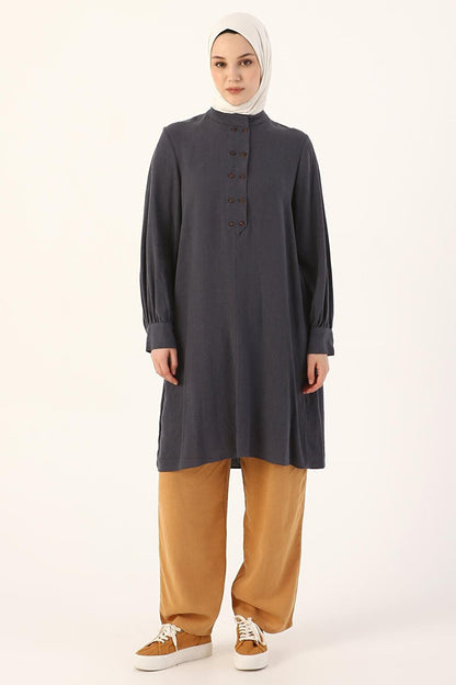 Indigo Collar Double Buttoned Linen Tunic