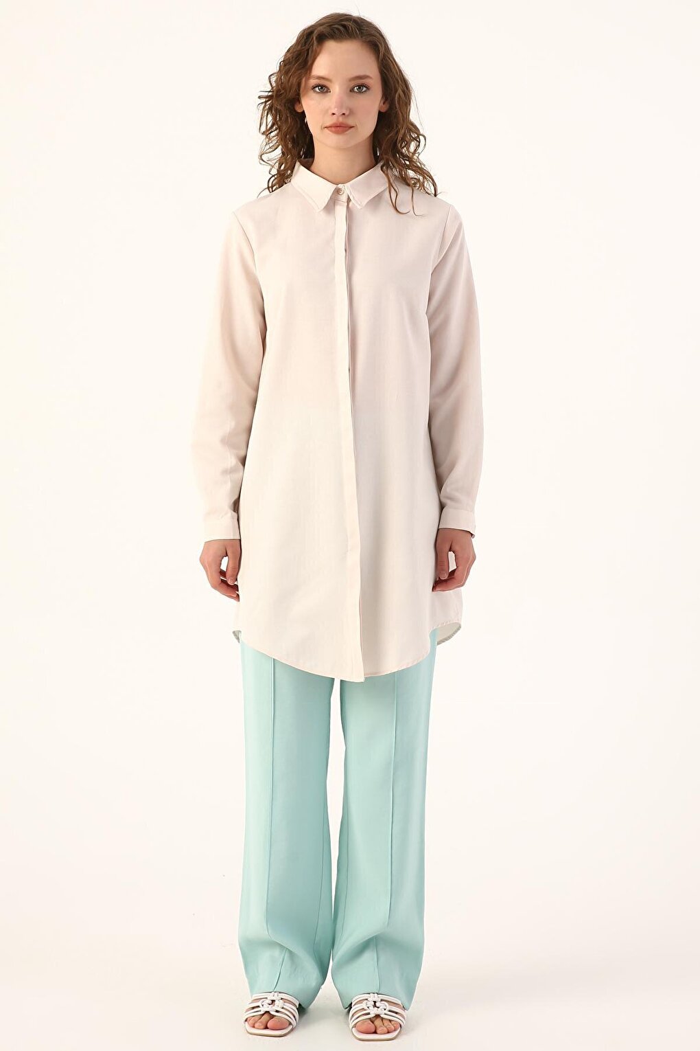 Light Pink Basic Hidden Placket Shirt Tunic