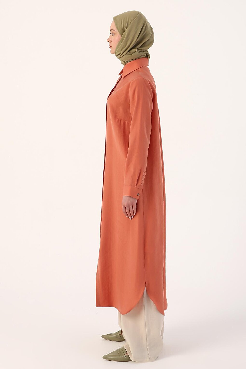 Basic Long Shirt Tunic with Salmon Hidden Placket