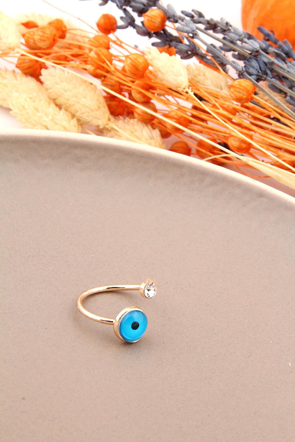 Evil Eye Beaded Stone Ring