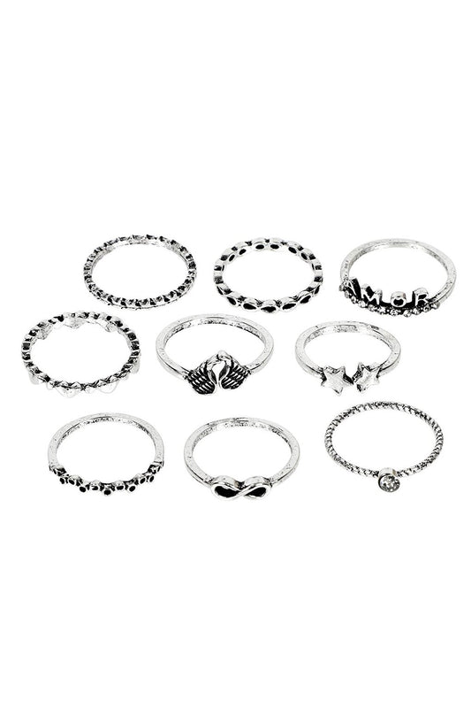 9 Pieces Amor Heart Star Figured Multiple Ring Set