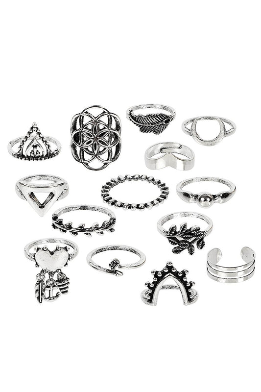 14 Ethnic Figured Multiple Ring Set