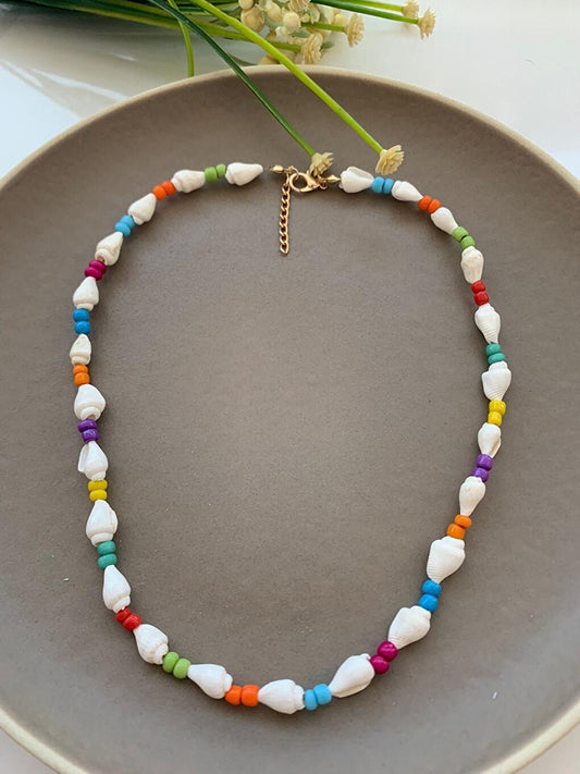 Colorful Beaded Necklace with Seashell