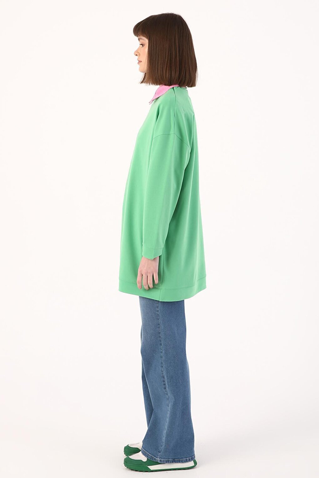 Yeşil01 Oversize Shoulder Zipper Sweat Tunic