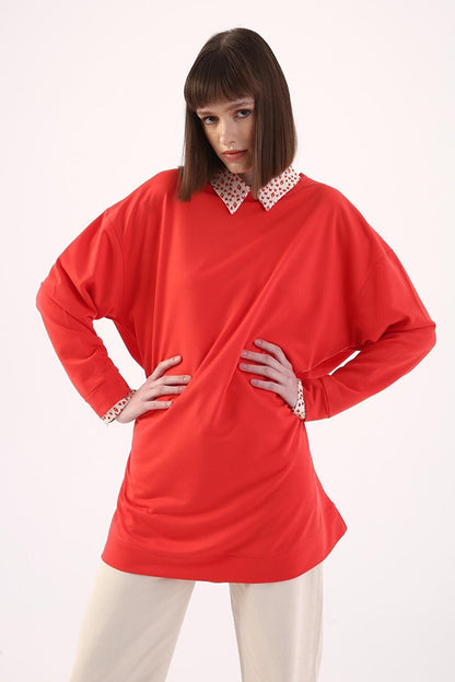 Pomegranate Oversize Shoulder Zipper Sweat Tunic