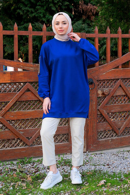 Crew Neck Tunic Saks Blue