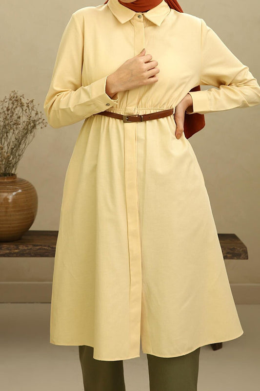 Light Yellow01 Belted Shirt Tunic