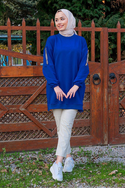 Crew Neck Tunic Saks Blue