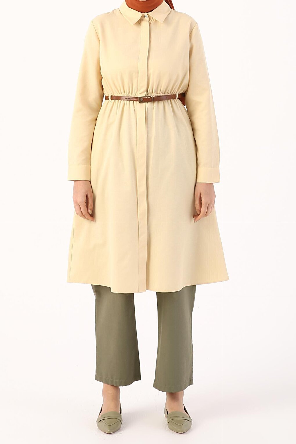 Light Yellow01 Belted Shirt Tunic