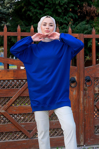 Crew Neck Tunic Saks Blue